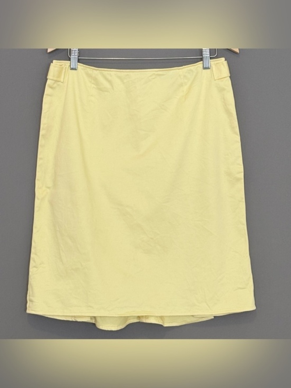 vtg Y2K Apostrophe Stretch Butter Yellow Cotton Midi Skirt Womens 12 Preppy
